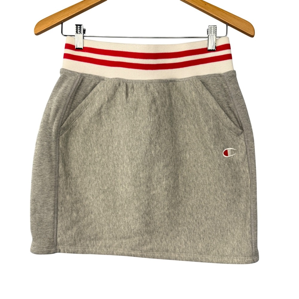 Champion Reverse Weave Women's Gray Mini‎ Skirt Medium Sporty Striped Waist